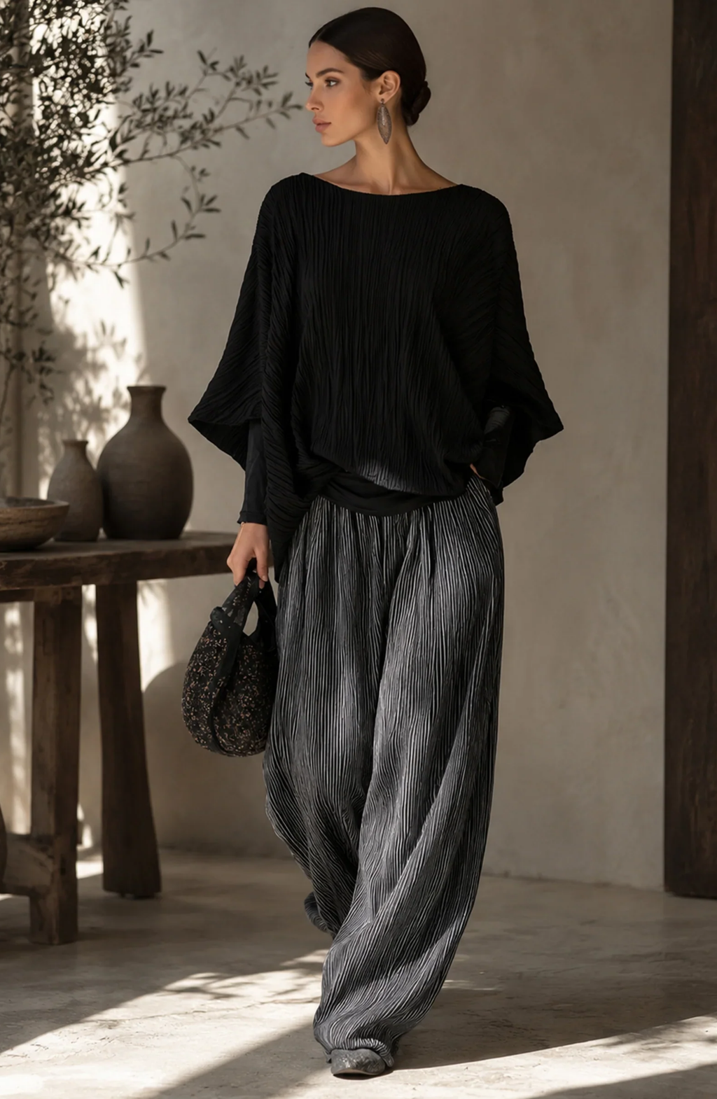 Conjunto Oversize de Top y Pantalón Palazzo Plisado