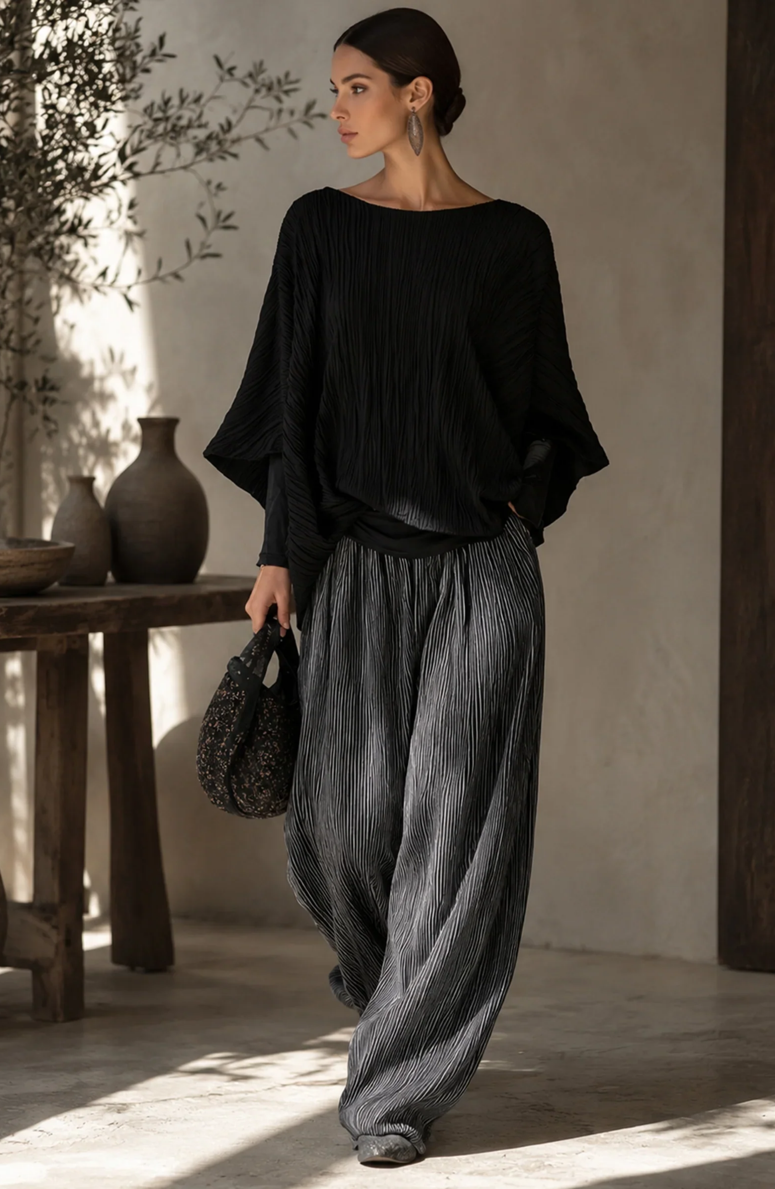 Conjunto Oversize de Top y Pantalón Palazzo Plisado