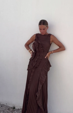 Vestido Largo Plisado con Volantes Elegantes