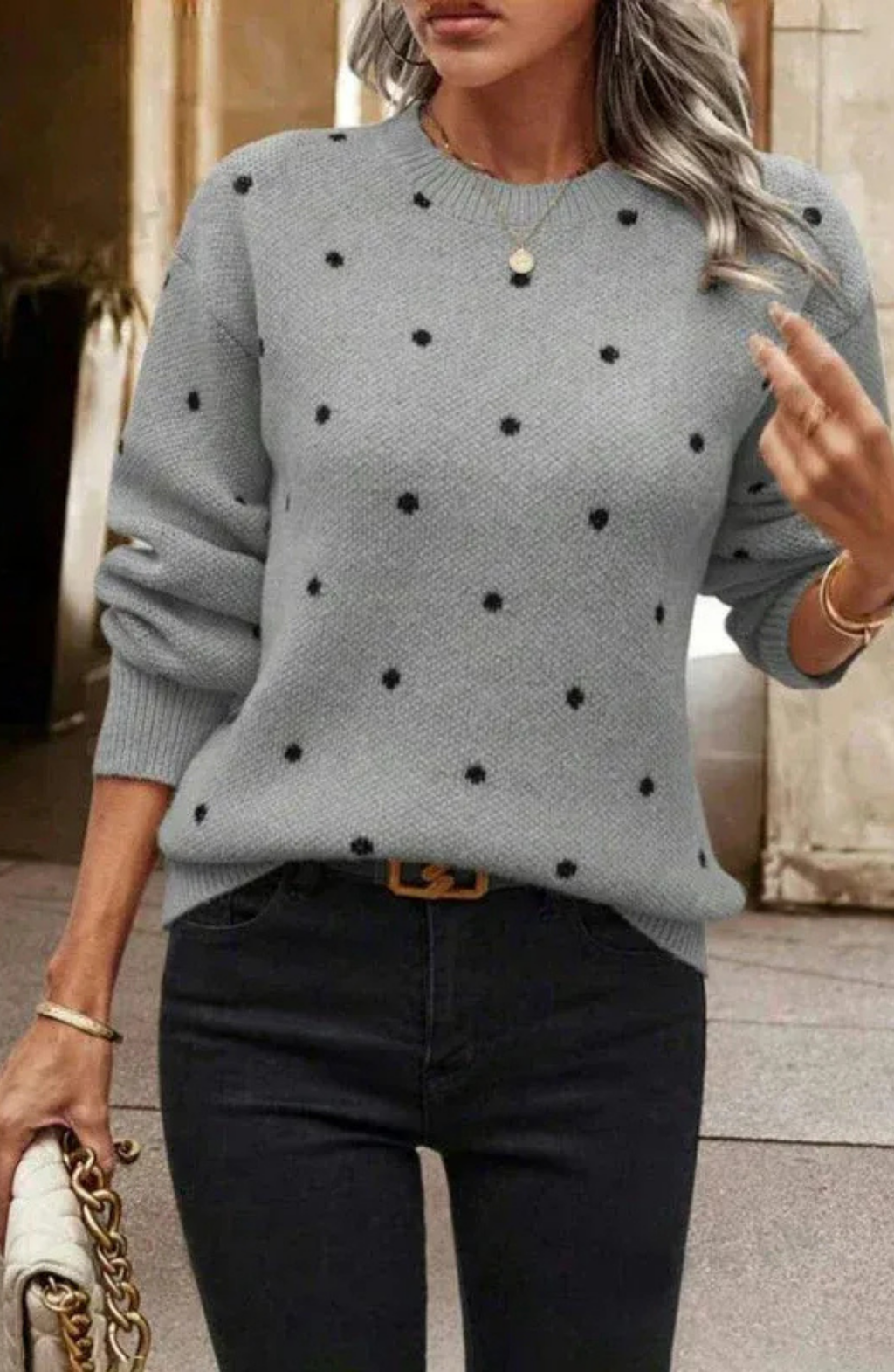 Jersey de Punto con Lunares en Contraste