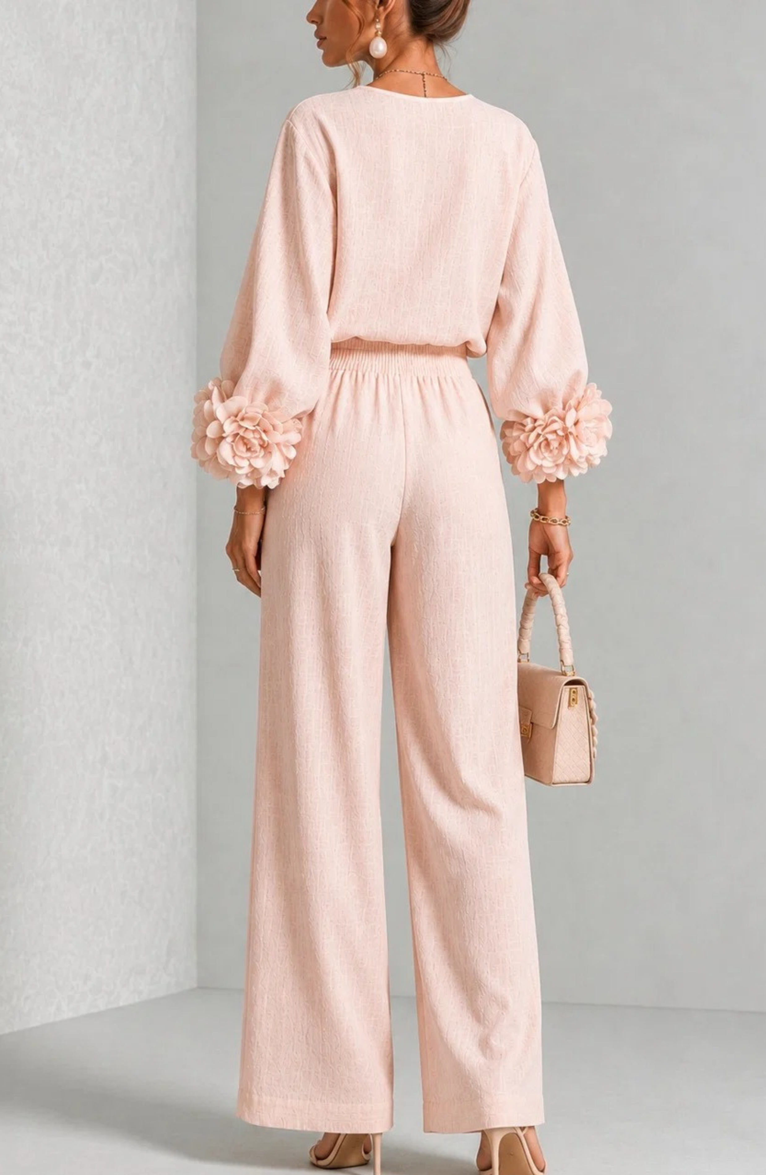 Conjunto de Top de Manga Larga y Pantalón de Pierna Ancha