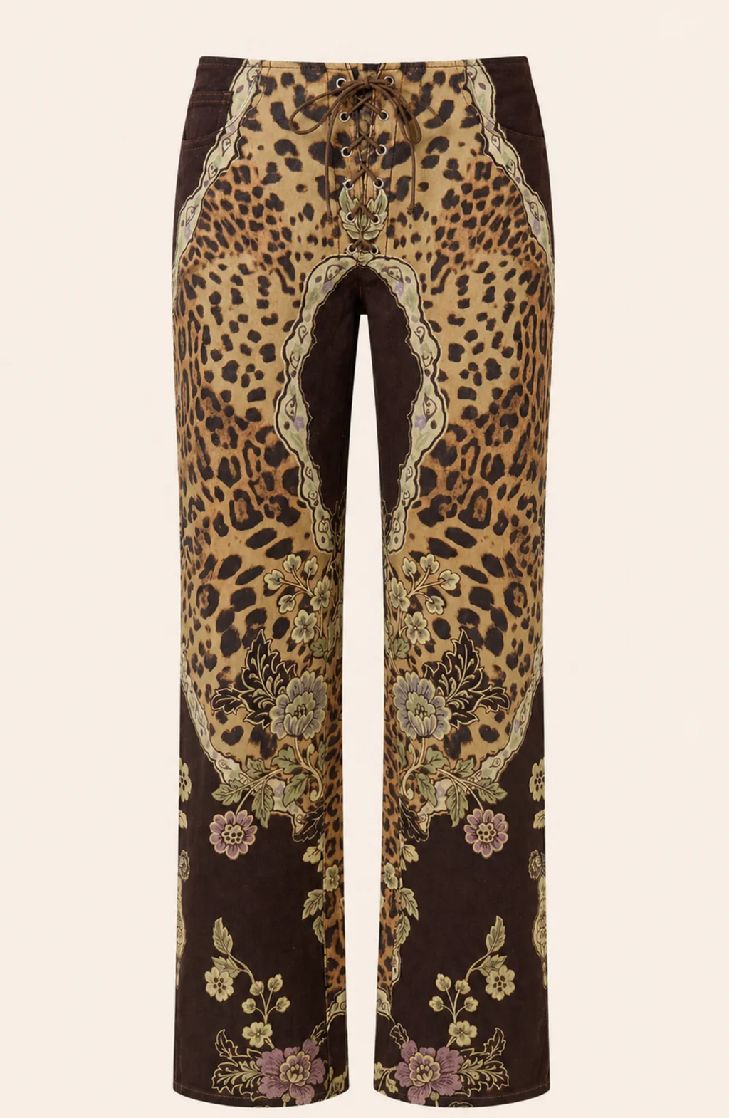 Pantalón Estampado de Pierna Ancha y Tiro Bajo