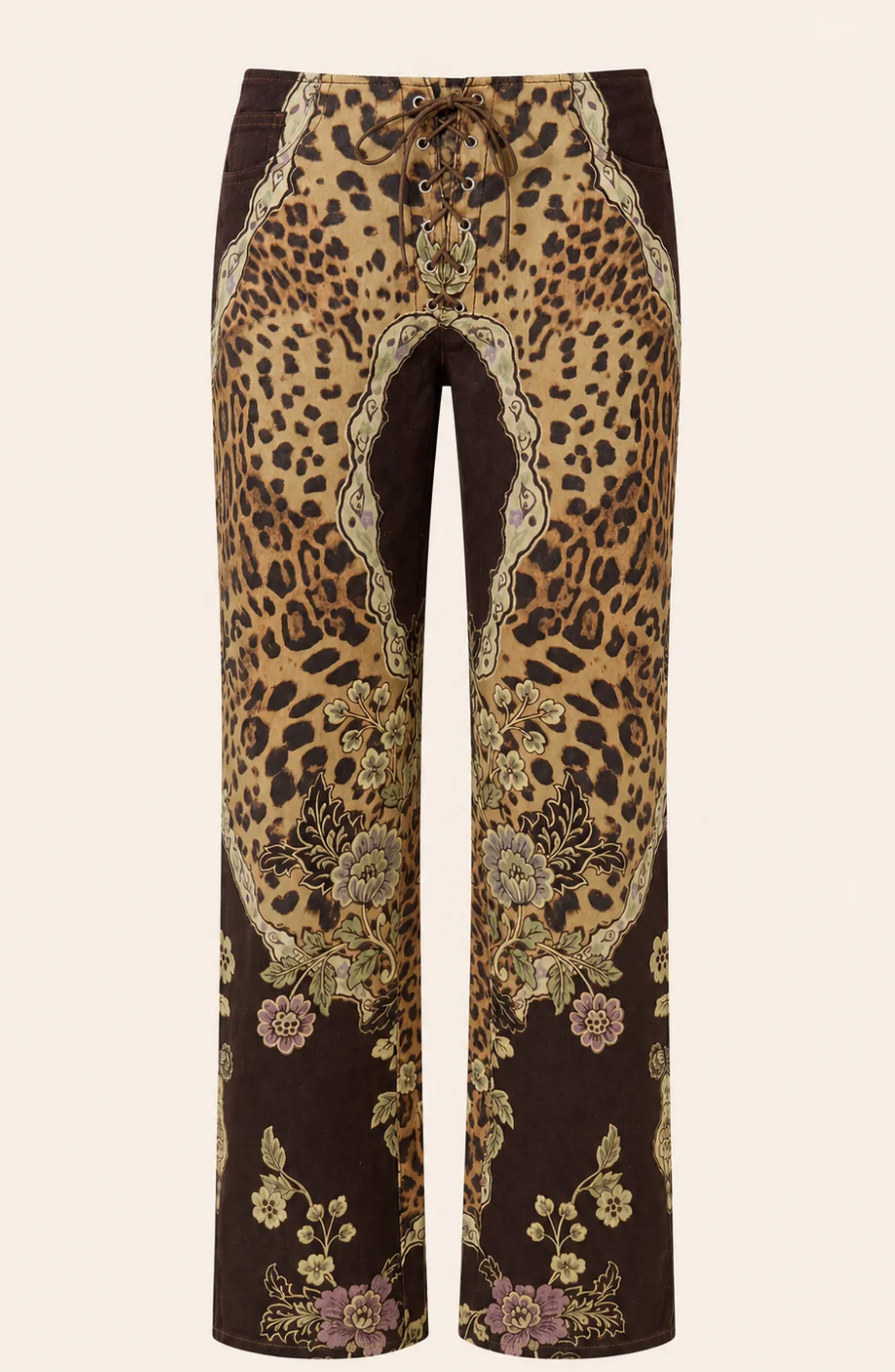 Pantalón Estampado de Pierna Ancha y Tiro Bajo