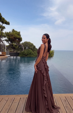 Vestido Largo Plisado con Volantes Elegantes