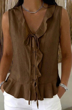 Blusa sin Mangas Abotonada con Detalle de Volantes