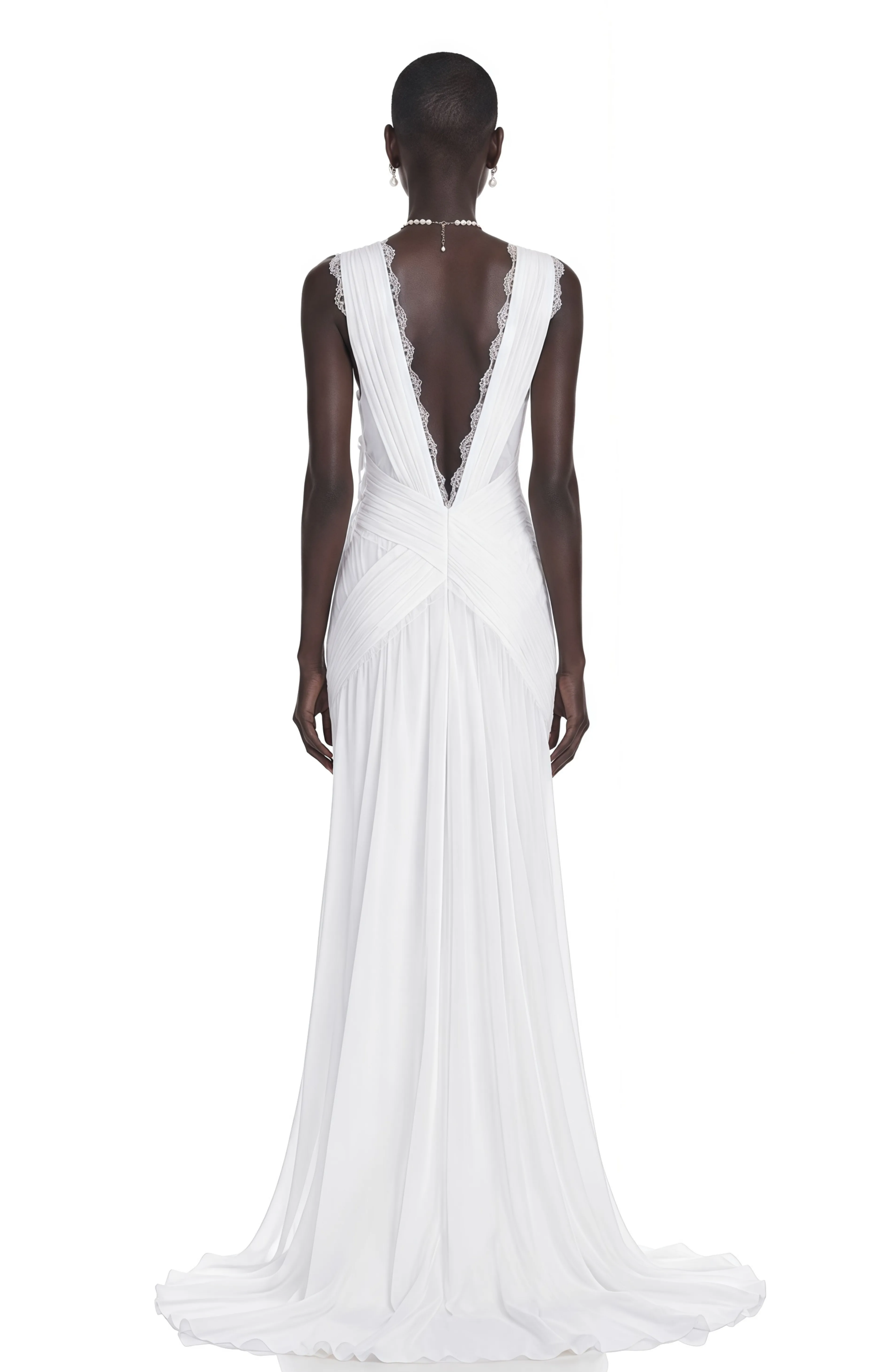 Vestido Largo Plisado con Escote en V Profundo