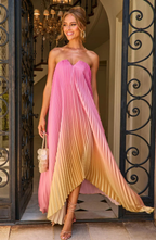 Vestido Largo Plisado Palabra de Honor con Efecto Degradado