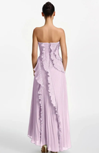 Vestido Largo de Invitada Palabra de Honor Plisado con Volantes