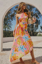 Vestido Midi Floral Entallado con Detalle Fruncido