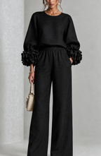 Conjunto de Top de Manga Larga y Pantalón de Pierna Ancha