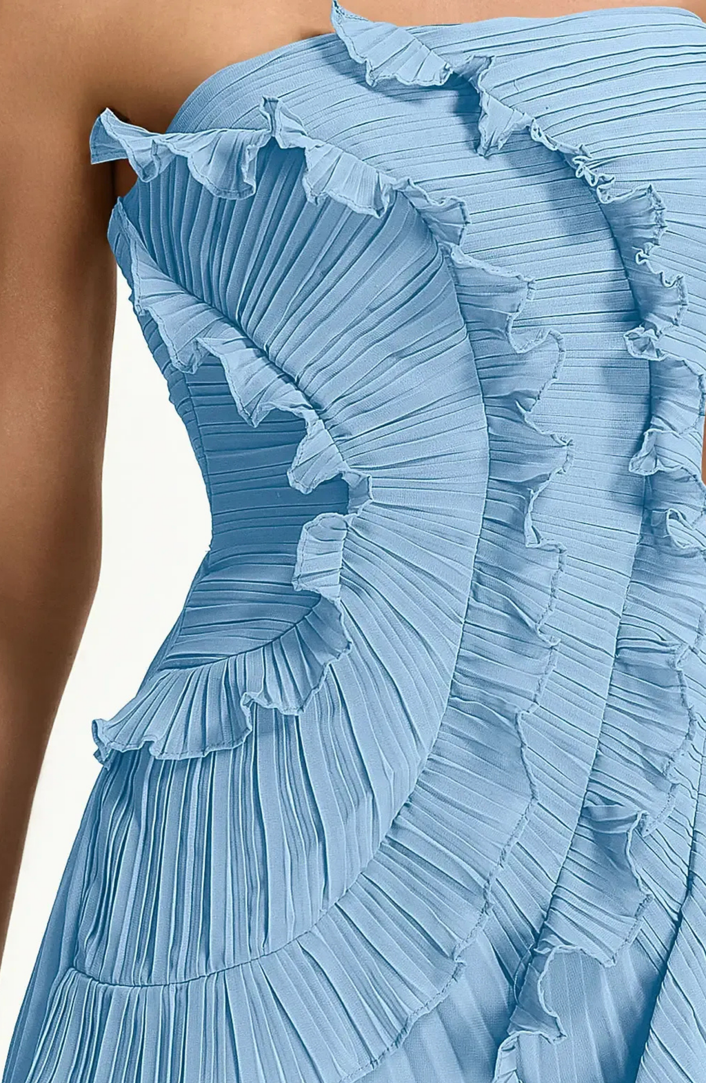 Vestido Corto Palabra de Honor Plisado con Volantes