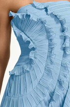 Vestido Corto Palabra de Honor Plisado con Volantes