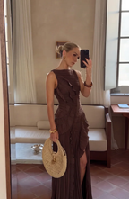 Vestido Largo Plisado con Volantes Elegantes