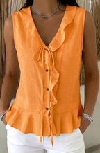 Blusa sin Mangas Abotonada con Detalle de Volantes