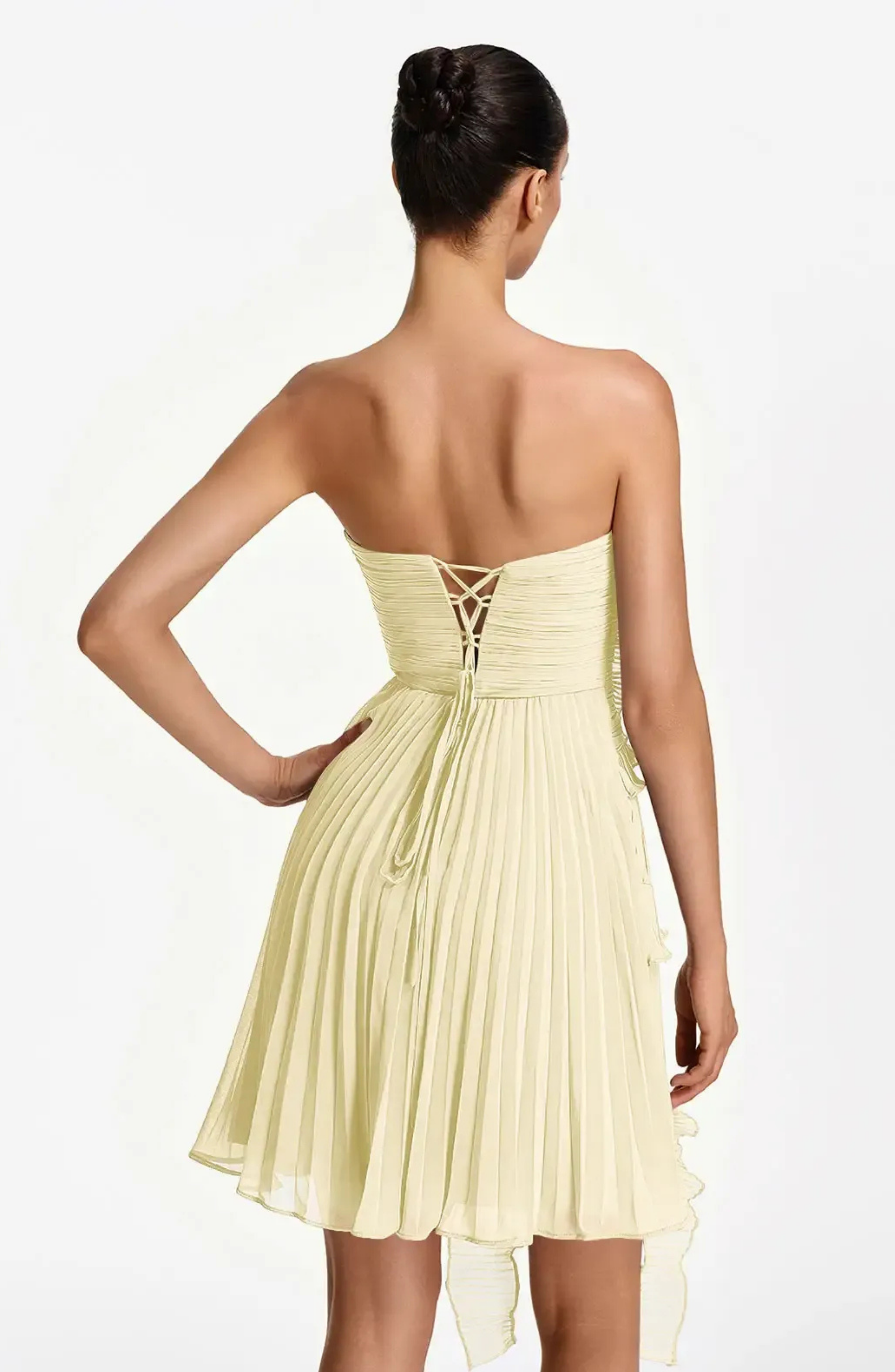 Vestido Corto Palabra de Honor Plisado con Volantes