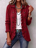 Marthe | Chaqueta de punto acanalado rojo rubí con volantes