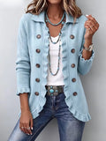 Perrine | Chaqueta de punto acanalado azul claro con volantes
