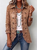 Noémie | Chaqueta bohemia vintage marrón con estampado floral y volantes