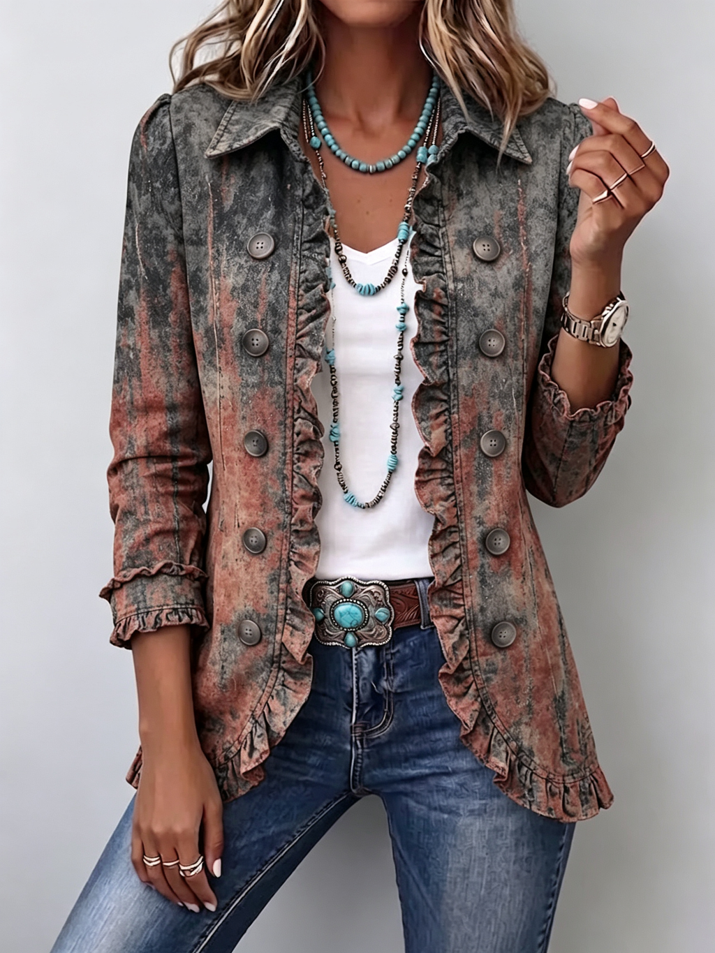 Flavie | Chaqueta vintage con textura degradada y volantes