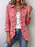 Julie | Chaqueta de cuadros vichy con volantes y botones