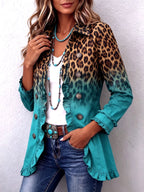 Beatrice | Blazer con estampado de leopardo degradado turquesa y volantes