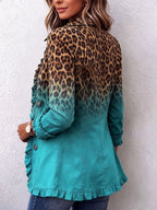 Beatrice | Blazer con estampado de leopardo degradado turquesa y volantes