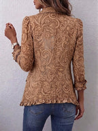 Noémie | Chaqueta bohemia vintage marrón con estampado floral y volantes