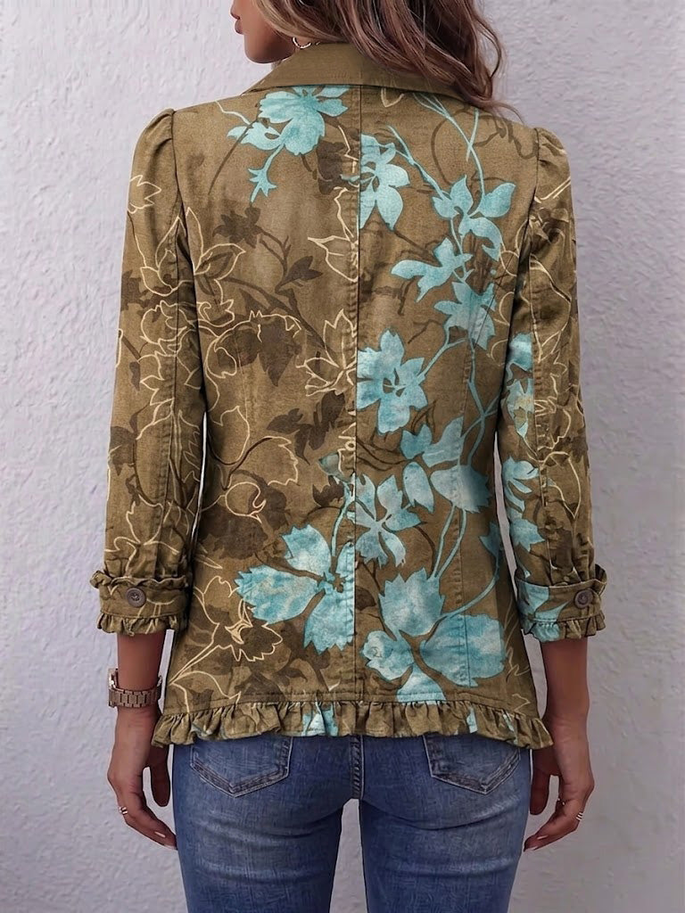 Blanco | Chaqueta vintage bohemia con volantes y estampado floral degradado