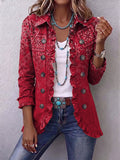 Gaëlle | Chaqueta bohemia roja con volantes y estampado paisley degradado