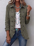 Alexandrine | Chaqueta de estilo bohemio-chic bordada con flores verdes retro y ribete fruncido.