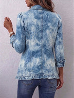 Ginebra | Chaqueta vintage bohemia con estampado botánico degradado azul y volantes