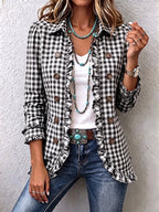 Julie | Chaqueta de cuadros vichy con volantes y botones