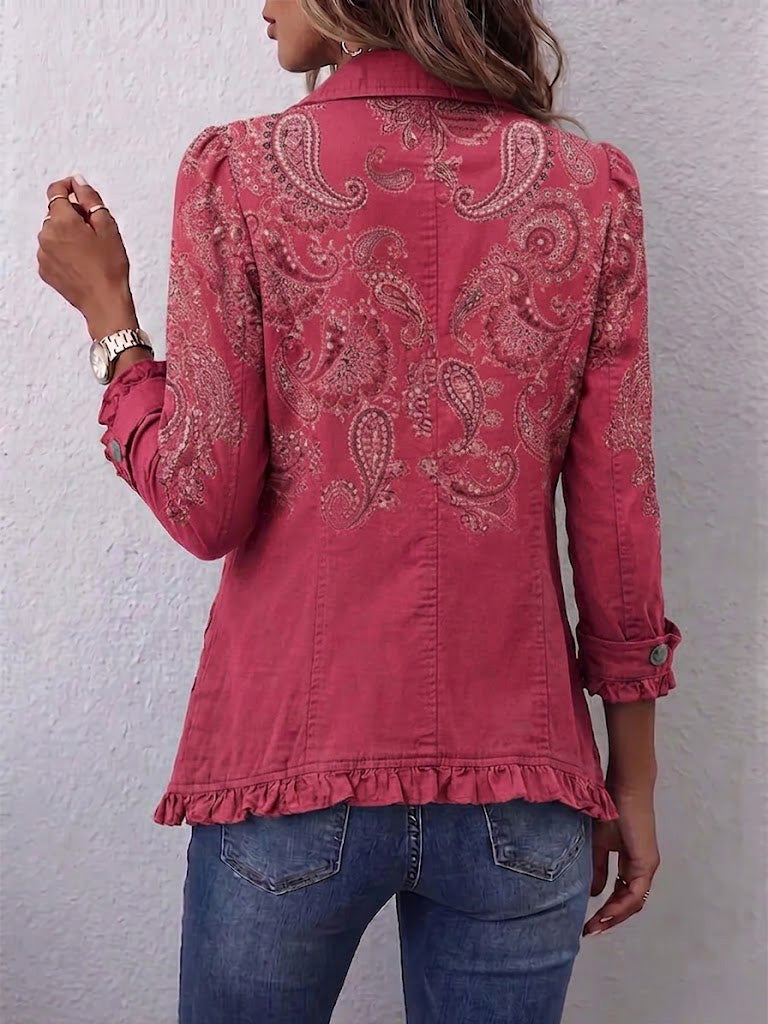 Isolda | Chaqueta con volantes y cachemir vintage en rosa antiguo