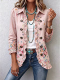 Martine | Chaqueta rosa con estampado floral, volantes y botones