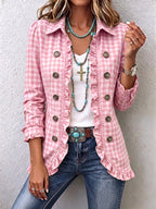 Julie | Chaqueta de cuadros vichy con volantes y botones