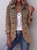 Donatienne | Chaqueta color camel con estampado degradado de leopardo vintage y volantes