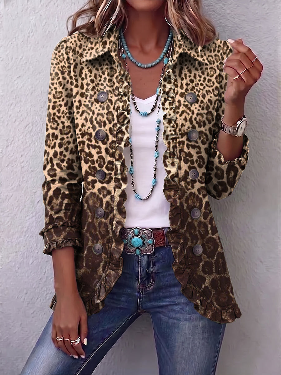 Ombeline | Chaqueta con volantes y estampado de leopardo multicolor