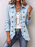 Julie | Chaqueta de cuadros vichy con volantes y botones
